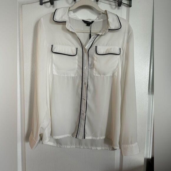 HaoDuoYi blouse women’s XL button down top black white NWT - Picture 1 of 13